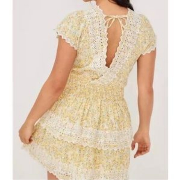 American Eagle Yellow Floral "Garden Party" Tiered Wrap Dress - Picture 3 of 8